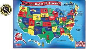 Melissa & Doug USA Map Floor Puzzle, Wooden 51-Piece Jigsaw, Educational